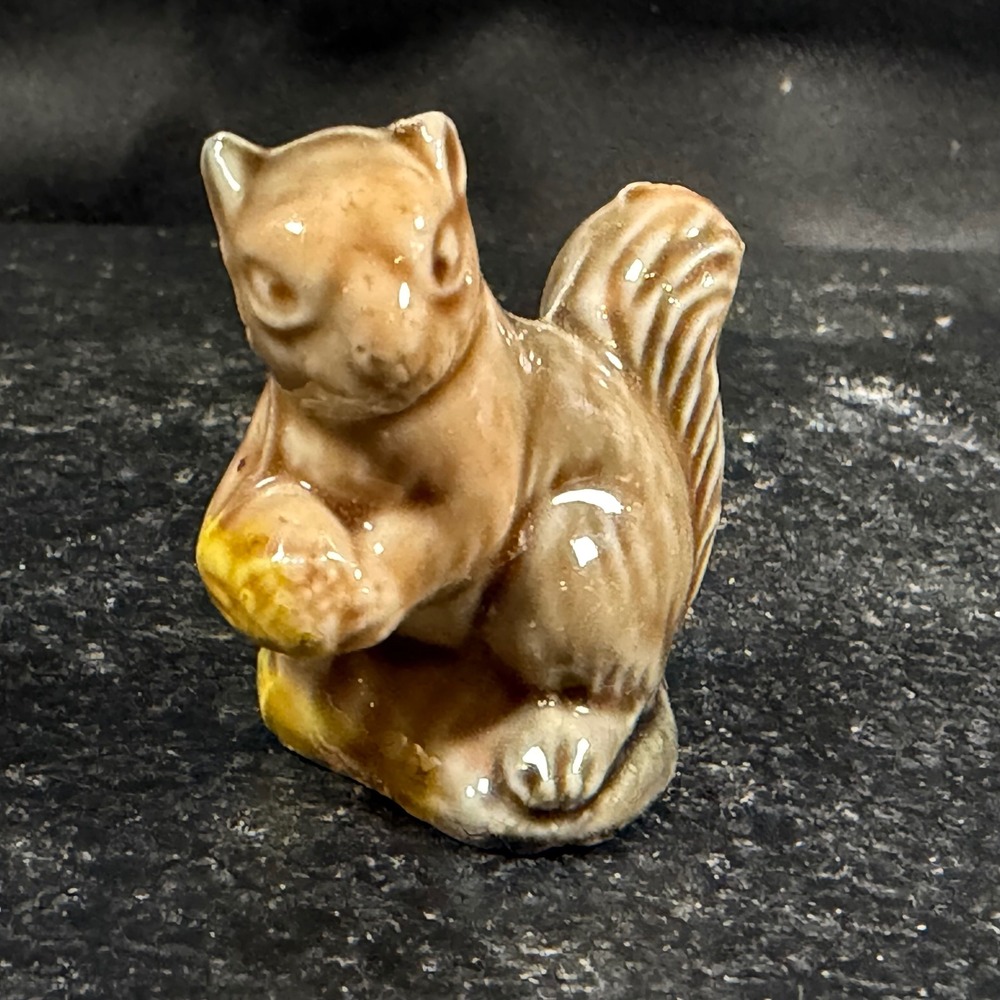Vintage Ceramic Squirrel Figurine Hand Painted Glossy Glaze Mid Century Decor